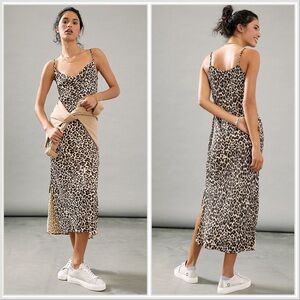 Anthropologie Elyse Printed Bias Slip Dress Leopard small petite SP sleeveless